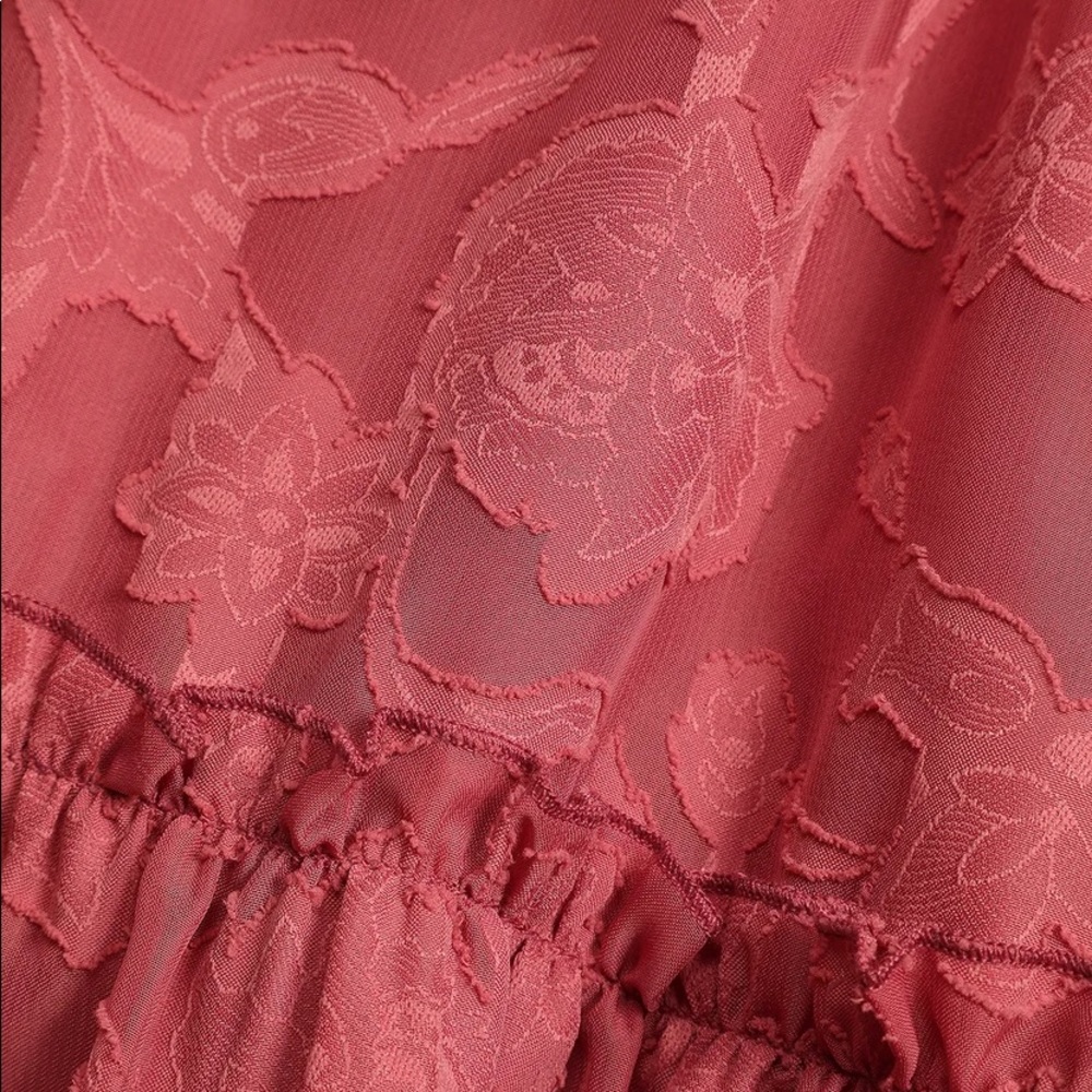 Lulu’s - Rust Pink Floral Ruffled Dress - Picture 9 of 10